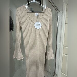 Princess Polly Cream Ribbed Long Sleeve Dress